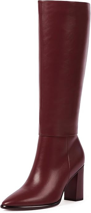 Knee High Boots Women Pointed Toe Chunky Heel Fall Tall Boots Side Zipper Faux Leather Long Boots... | Amazon (US)