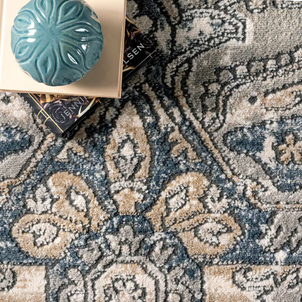 Gray Bordered Medallion Area Rug | Rugs USA