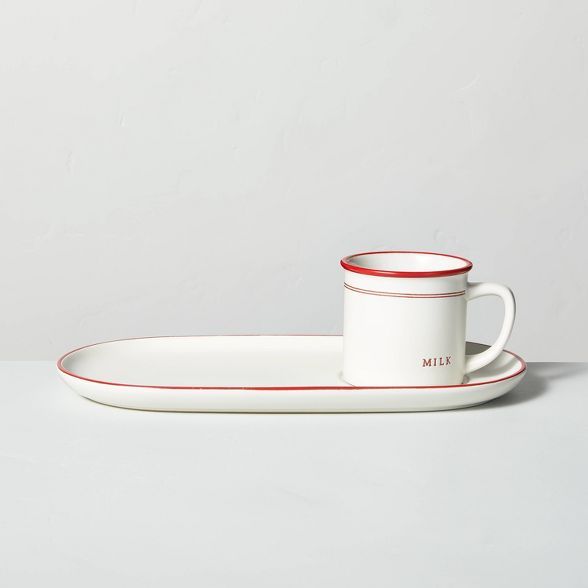 Stoneware Milk & Cookies Plate Set Cream/Red - Hearth & Hand™ with Magnolia | Target
