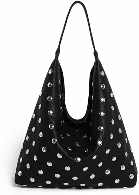 Studded Hobo Bags for Women Soft Vegan Leather Studded Shoulder Handbag Slouchy Tote Purses | Amazon (US)