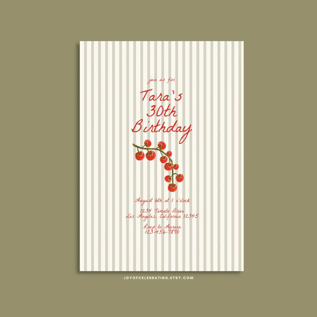 Tara | Tomato Themed Birthday Party Invitation, Italian Food, Garden Dinner Party Invite, Printab... | Etsy (US)