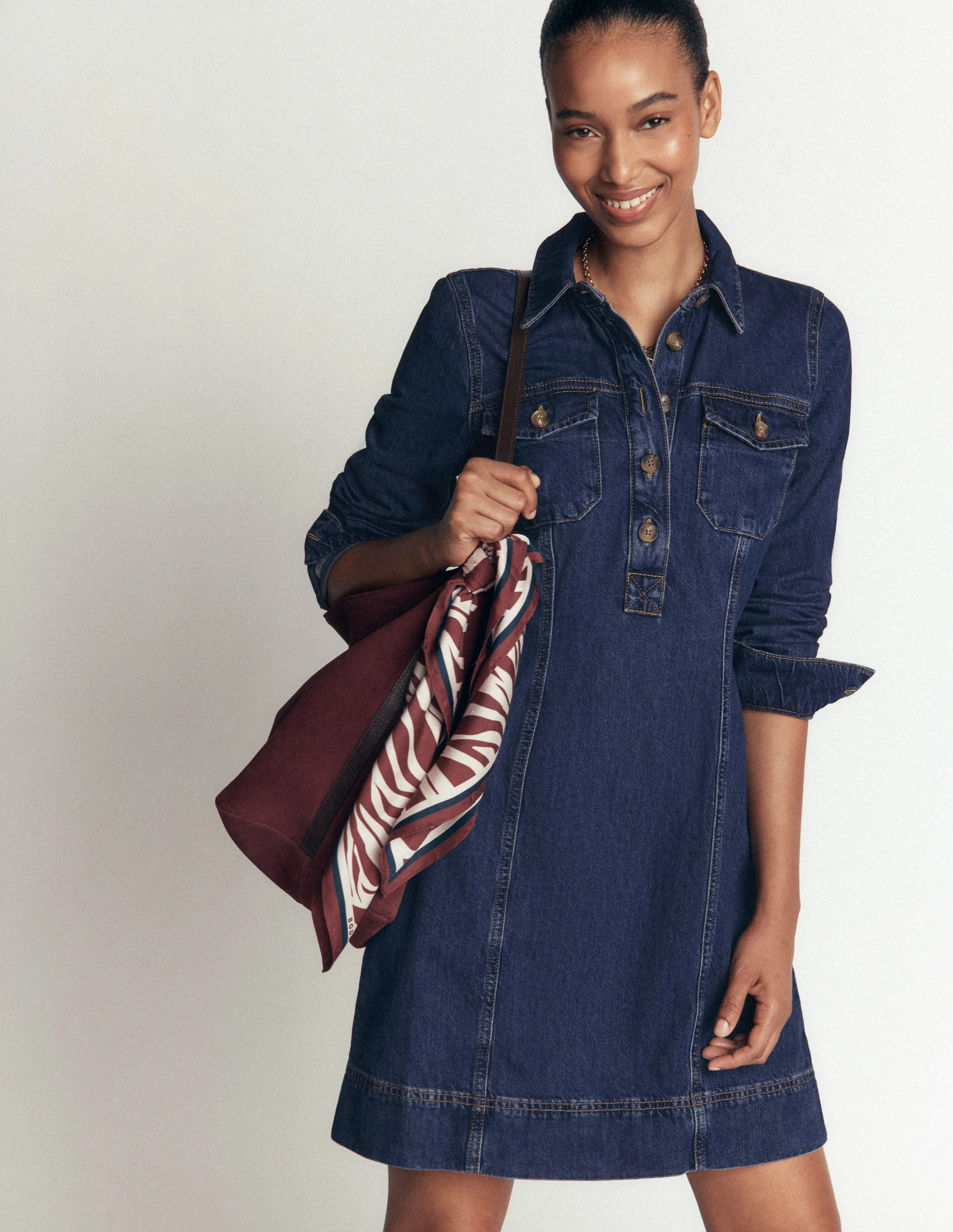 Fleur Denim Short Dress-Mid Vintage Denim | Boden (US)