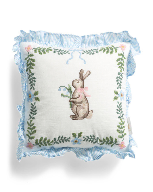 12x12 Easter Cross Stitch Bunny Pillow | TJ Maxx