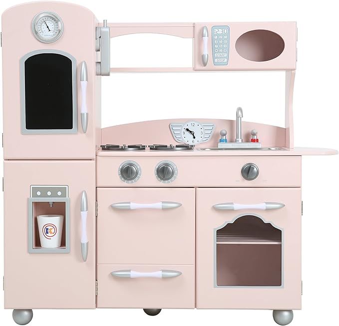 Teamson Kids - Retro Play Kitchen with Refrigerator. Freezer. Oven and Dishwasher - Pink (1 Pcs) | Amazon (US)