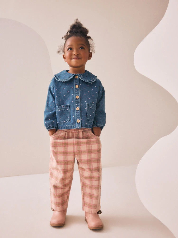 Mid Blue Denim Shirt and Check Trousers Set (3mths-7yrs) | Next US