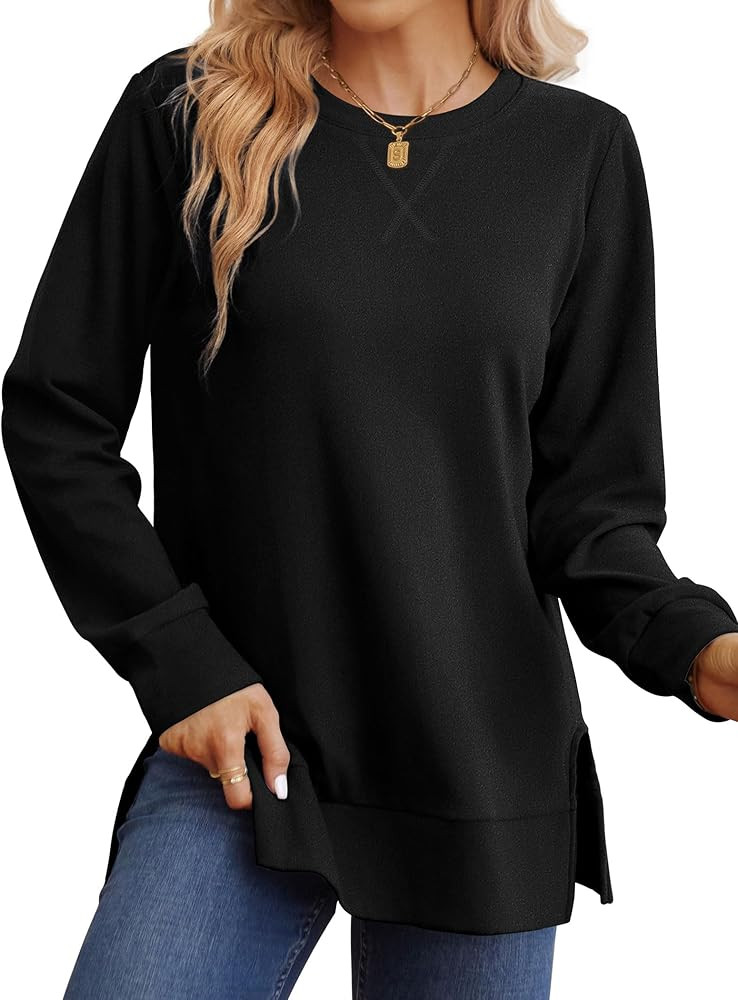 Saloogoe Sweatshirt for women Side Split Fall Fashion 2023 Long Sleeve Shirts Trending Now | Amazon (US)