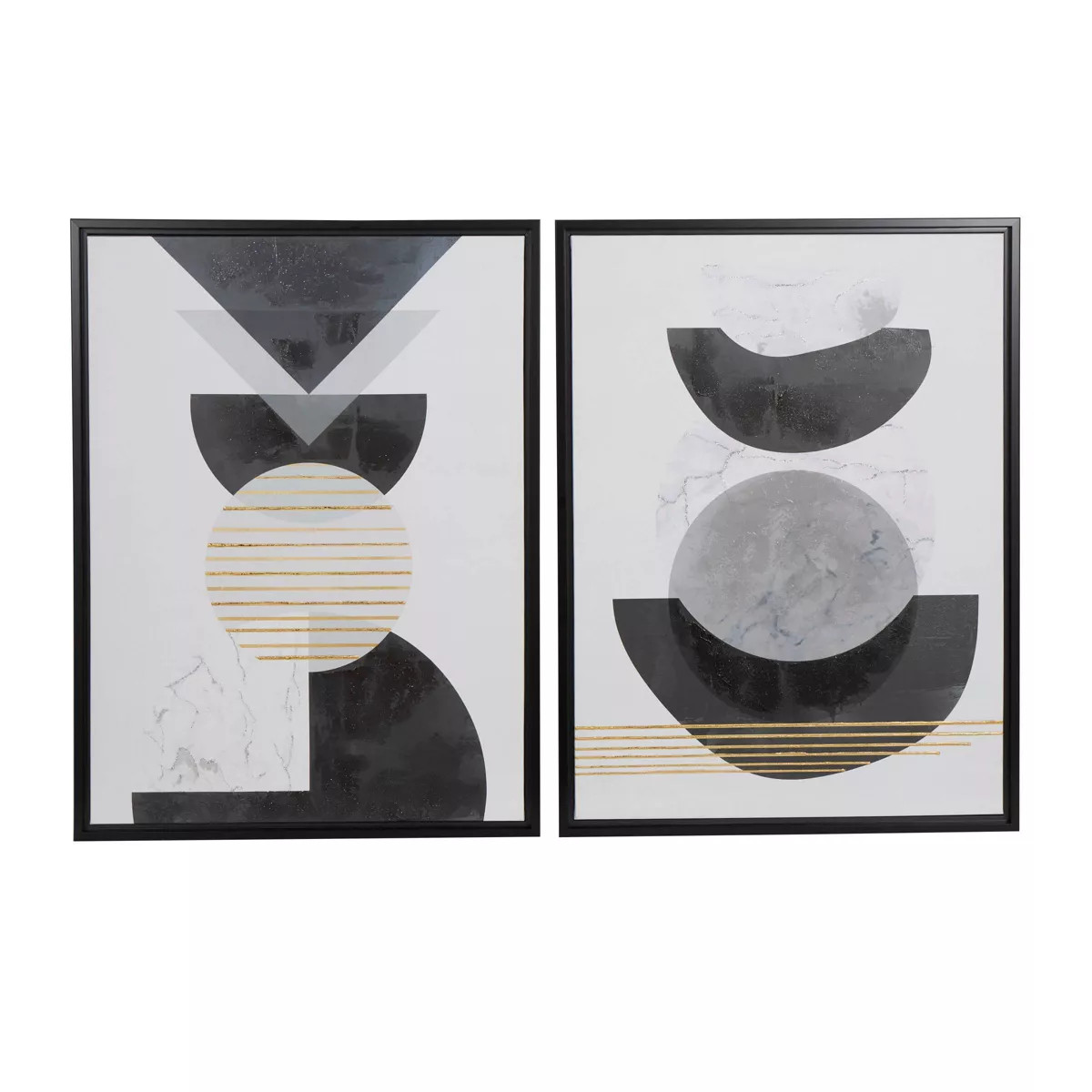 Olivia & May Set of 2 Canvas Geometric Mid Century Modern Geometric Living Room Framed Wall Art w... | Target