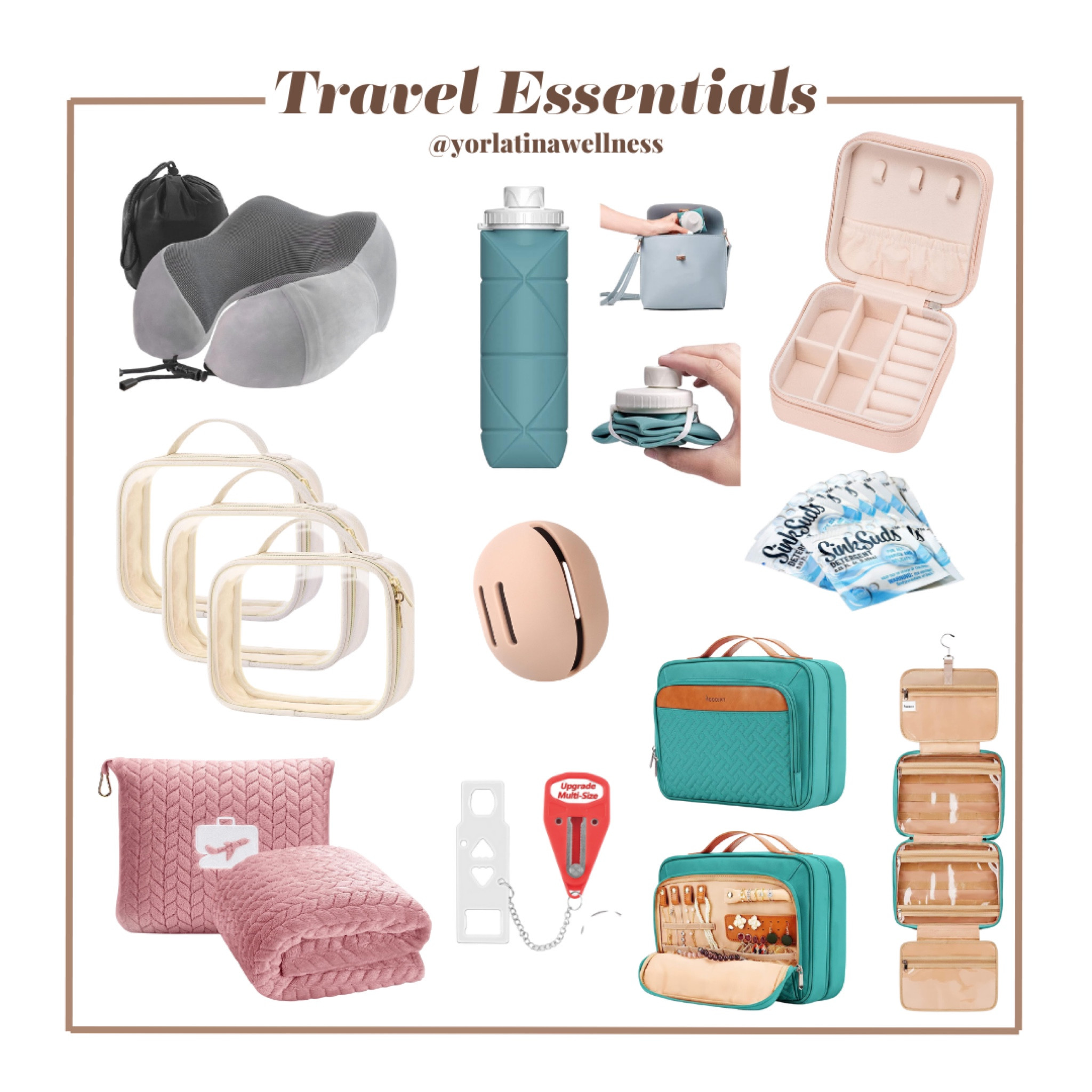 Travel essentials must haves, Blanket Pillow, Mini Jewelry Travel Case, Portable Door Lock, Laundry Detergent, collapsible Water Bottles, Travel Pillow, Makeup Sponge Holder, Travel Hanging Toiletry Bag

Clear Makeup Bags

#LTKunder50 #LTKtravel #LTKGiftGuide