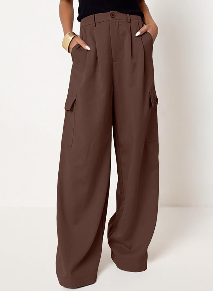 Dokotoo Womens High Waisted Wide Leg Cargo Pants Baggy Casual Work Pants with 4 Pockets | Amazon (US)