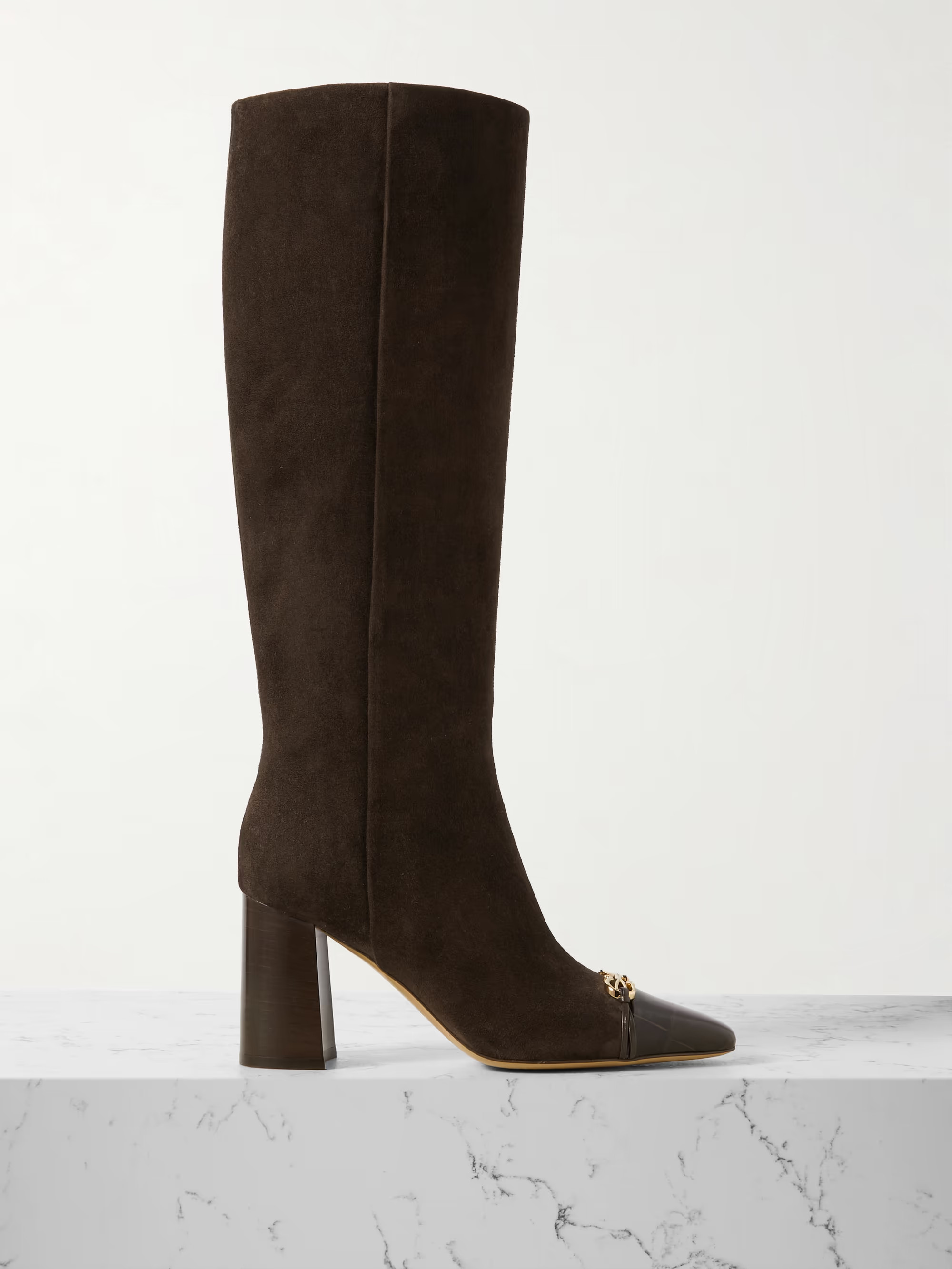 Sibilla embellished croc-effect leather-trimmed suede knee boots | NET-A-PORTER (US)