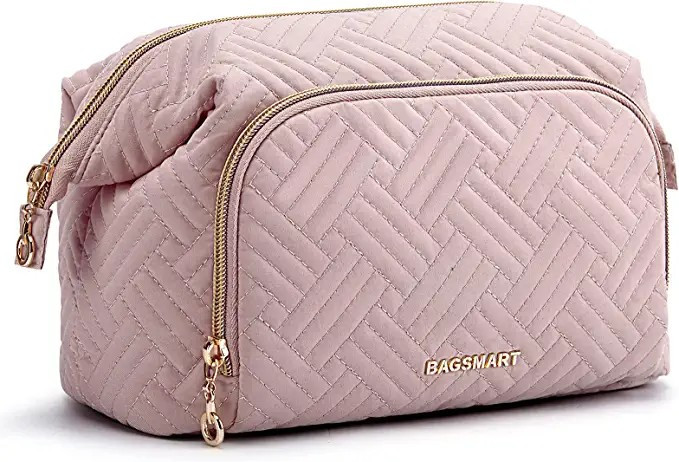 Travel Makeup Bag,BAGSMART Cosmetic Bag Make Up Organizer Case,Large Wide-open Pouch for Women Pu... | Amazon (US)