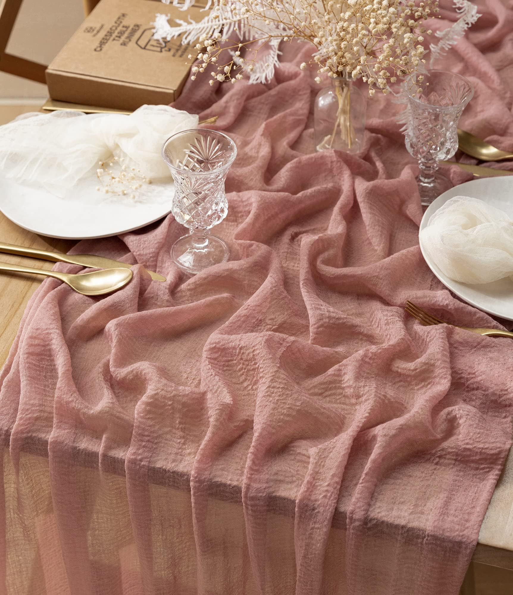 Vitalizart Cheesecloth Table Runner 10 Ft Gauze Boho Fabric Rustic Dusty Rose Pink Cheese Cloth T... | Amazon (US)