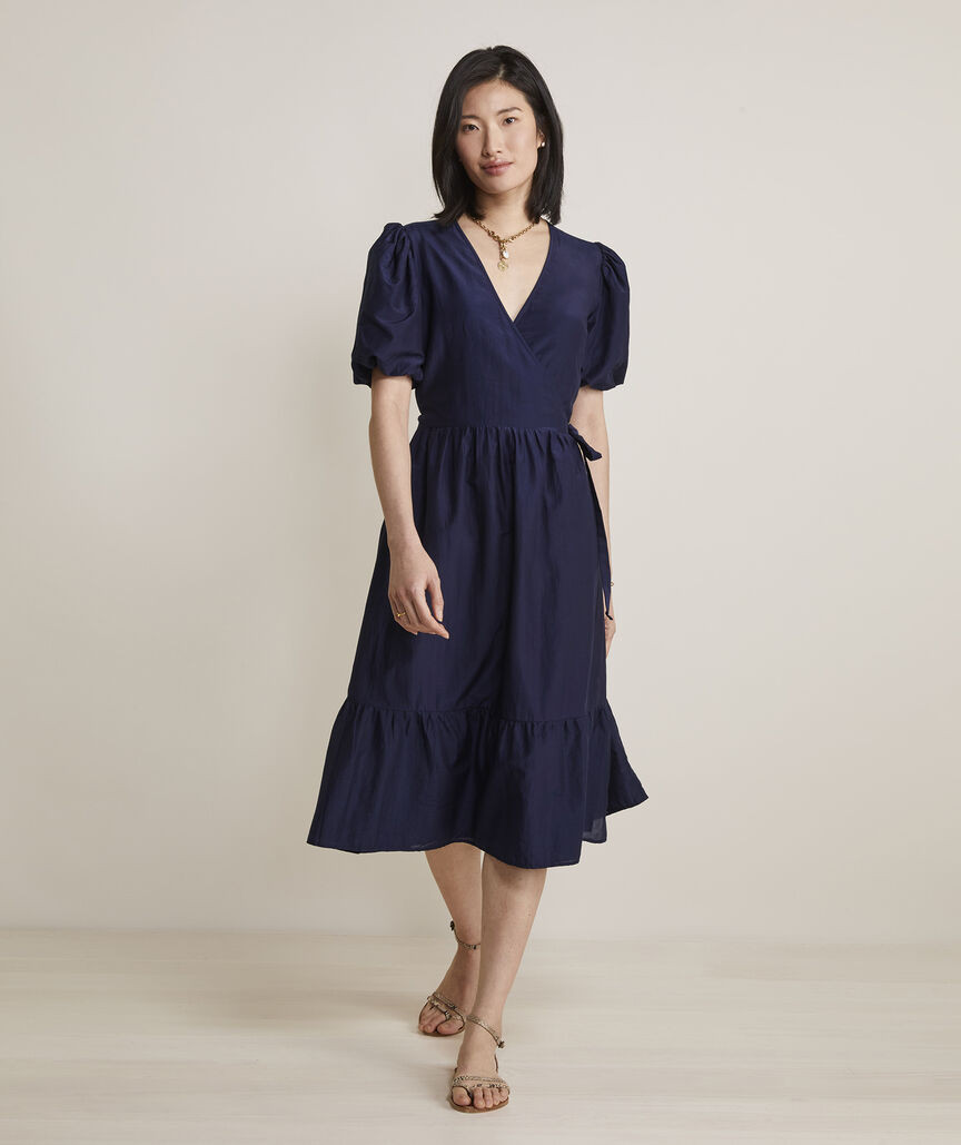 Puff-Sleeve Midi Wrap Dress | vineyard vines