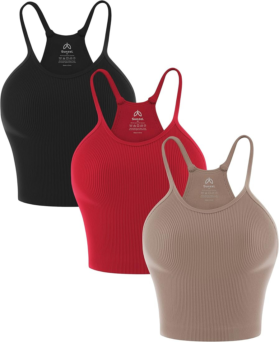 Sunzel Women's Seamless Crop Ribbed Tank Tops with Racerback No Pad | Amazon (US)