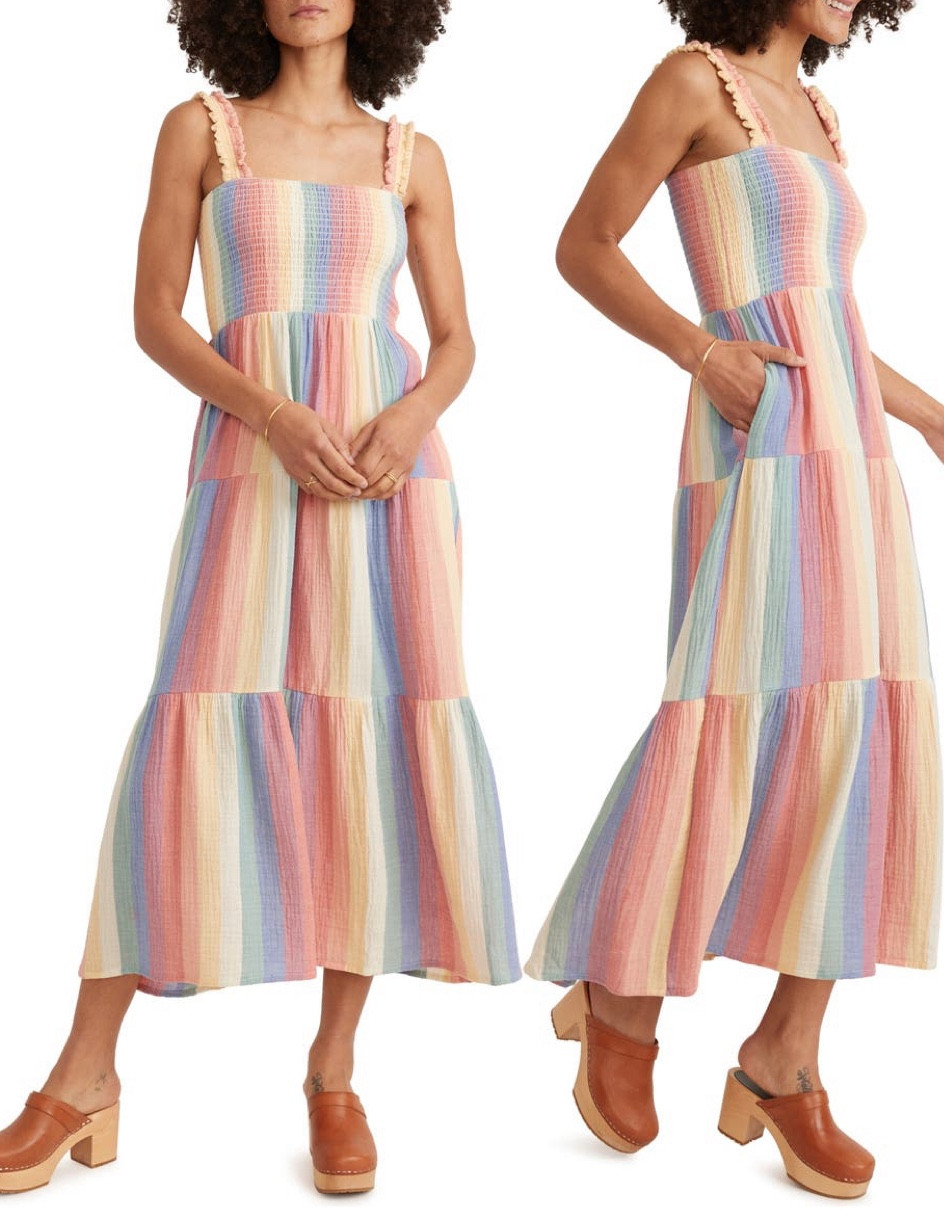 Marine Layer
Selene Stripe Smocked
Cotton Gauze Sundress in rainbow 🌈 

#LTKSeasonal #LTKstyletip #LTKFind