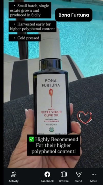 High polyphenol olive oil is one of the biggest wellness upgrades you can make and Bona Furtuna is one of the best on the market. Single estate, cold pressed, harvested early in Sicily to lock in the highest polyphenol content possible. The fact that Erewhon carries this tells you everything about the quality. But you do not need to pay Erewhon prices to get it, I have it linked below so you can grab it on Amazon. Your inflammation levels will thank you. 

#BonaFurtuna #OliveOil #HighPolyphenol #LowToxLiving #CleanEating #AntiInflammatory #ColdPressed #OrganicOliveOil #WellnessEssentials #LowToxFood”