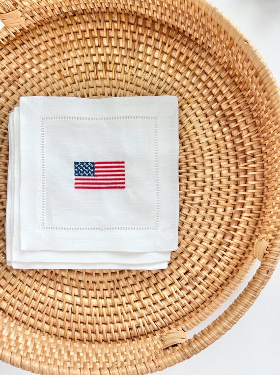 American Flag Cocktail Napkins Set of 4  Linen Napkins  | Etsy | Etsy (US)