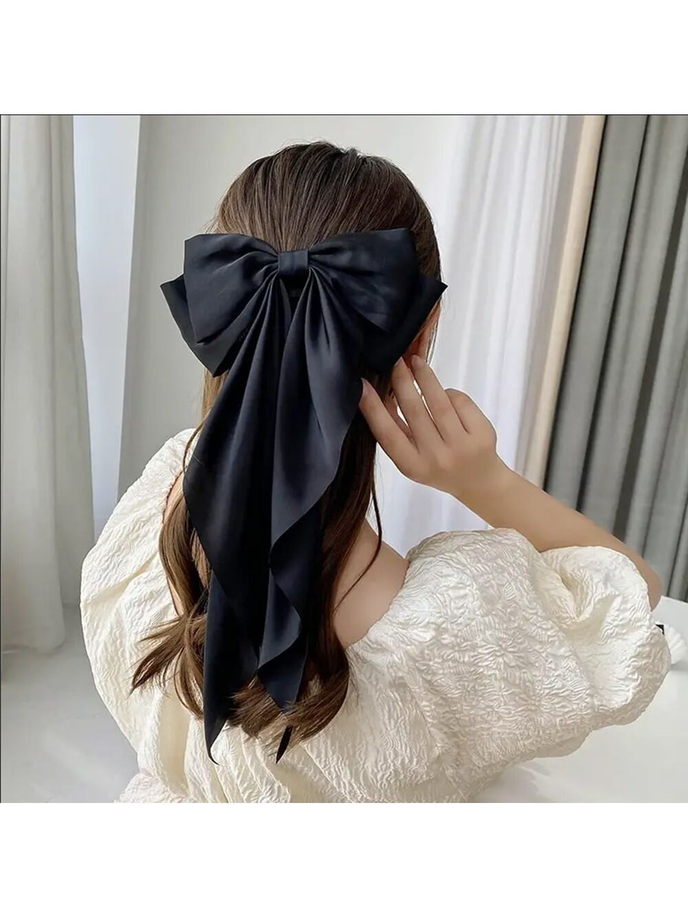 1pc Girls' 12-16 Years Old French Vintage Large Black Bow Hair Accessory Sweet Spring Clip For Da... | SHEIN