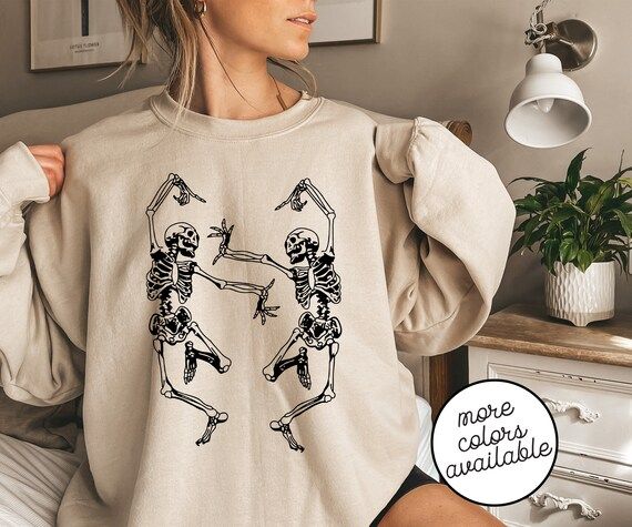 Dancing Skeletons Two Halloween Sweatshirt - Womens Oversized Comfy Halloween Sweater - Skeletons... | Etsy (US)