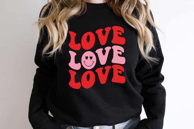 Retro Valentines Sweatshirt Love Valentines Day Sweatshirt - Etsy | Etsy (US)