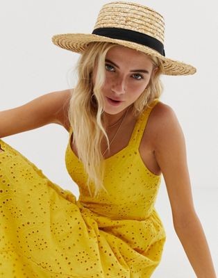 South Beach Straw Boater Hat With Black Ribbon at asos.com | ASOS UK