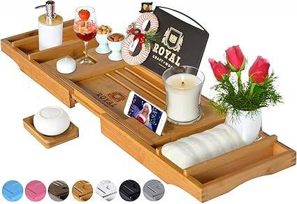 ROYAL CRAFT WOOD Luxury Bathtub Caddy Tray, One or Two Person Bath and Bed Tray, Bonus Free Soap ... | Amazon (US)