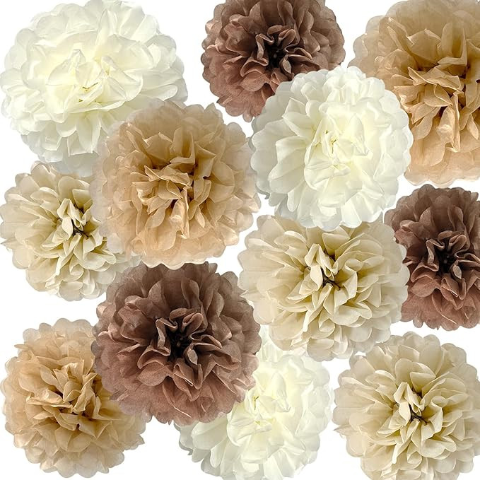 Brown Tissue Paper Pom Poms Khaki Caramel Party Decorations Ivory Beige Cream Earth Tone Boho Cha... | Amazon (US)