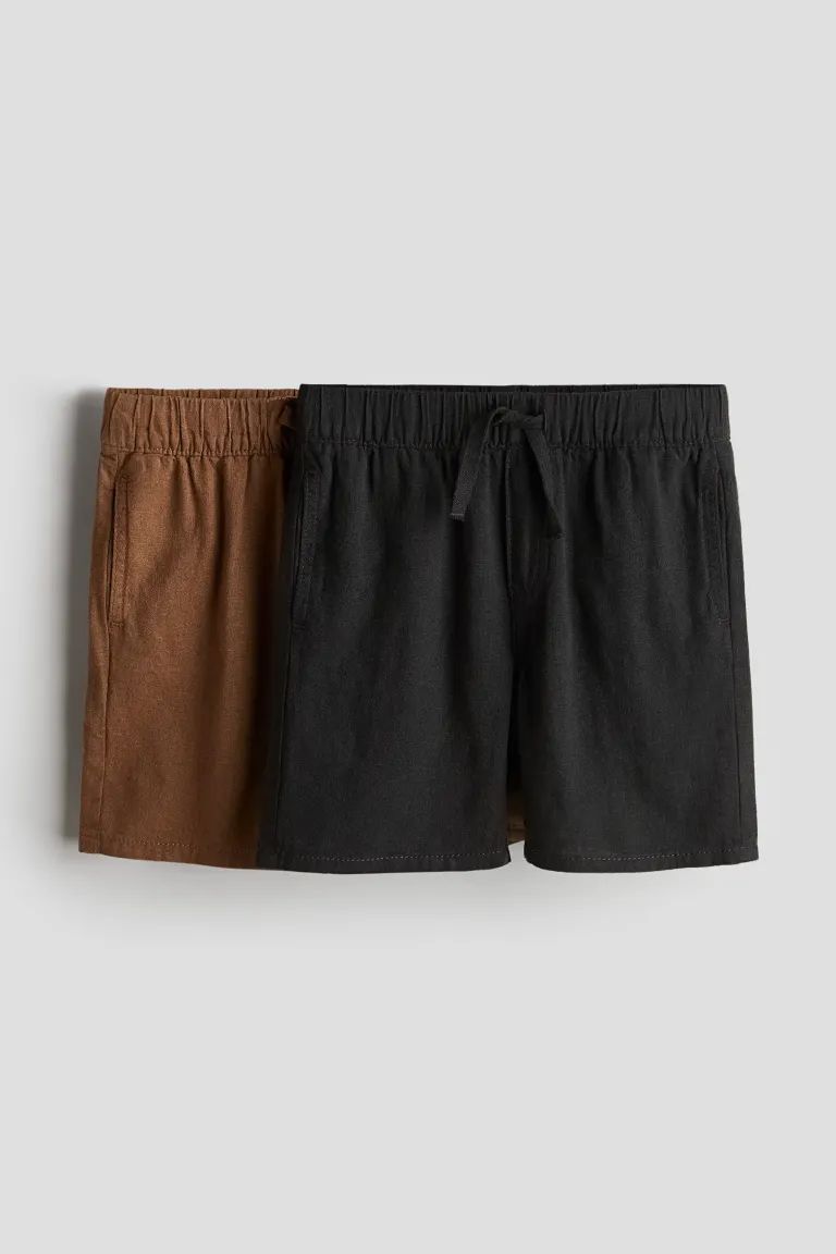 2-pack Linen-blend Shorts - Regular waist - Knee-length - Black/light brown - Kids | H&M US | H&M (US + CA)