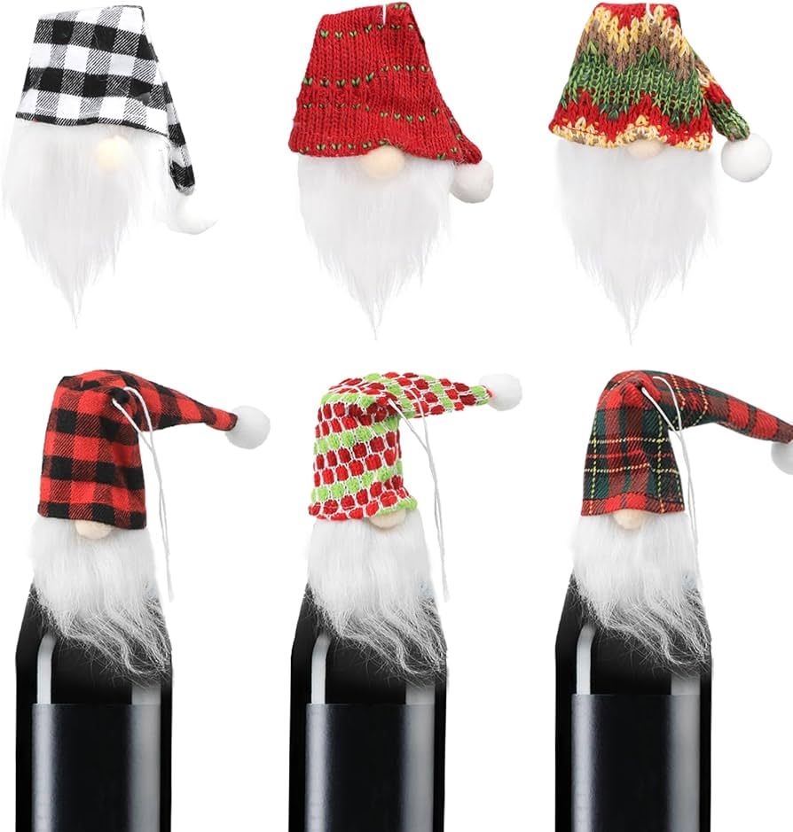 LOMIMOS 6PCS Christmas Mini Hanging Gnome Wine Bottle Cover, Liquor Wrapping Decor Topper Decorat... | Amazon (US)