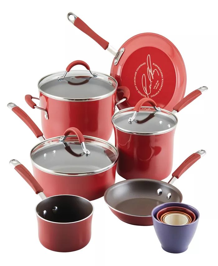 Cucina Porcelain Enamel 14 Piece Nonstick Cookware and Measuring Cup Set | Macy's