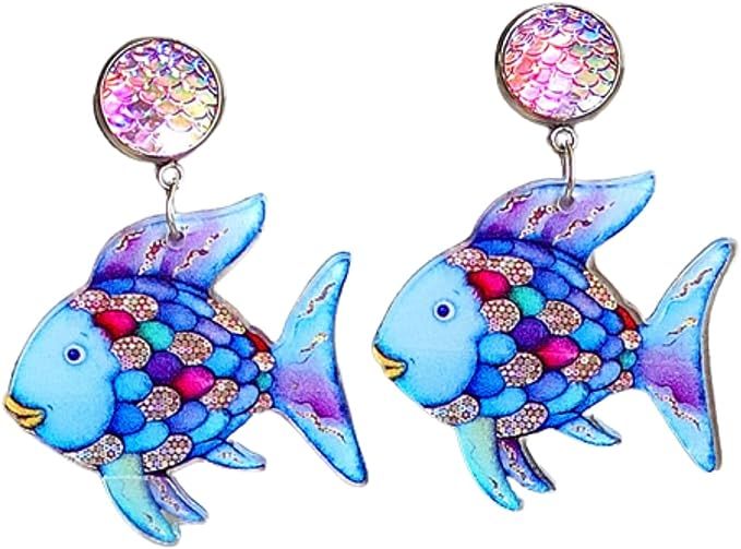 Rainbow Fish Earrings Handmade Acrylic Rainbow Fish Whale Mermaid Drop Dangle Earring Teacher Ear... | Amazon (US)