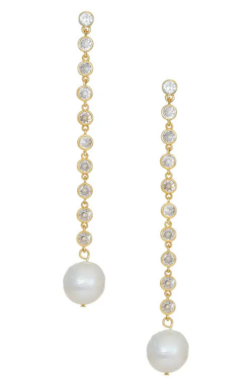 Ettika Freshwater Pearl & Cubic Zirconia Linear Drop Earrings in Gold at Nordstrom | Nordstrom
