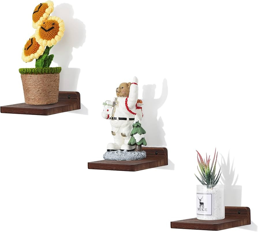 Small Floating Shelf,5x5 Inch Dark Walnut,Set of 3 Small Wall Shelves for Bedroom Living Room Bat... | Amazon (US)