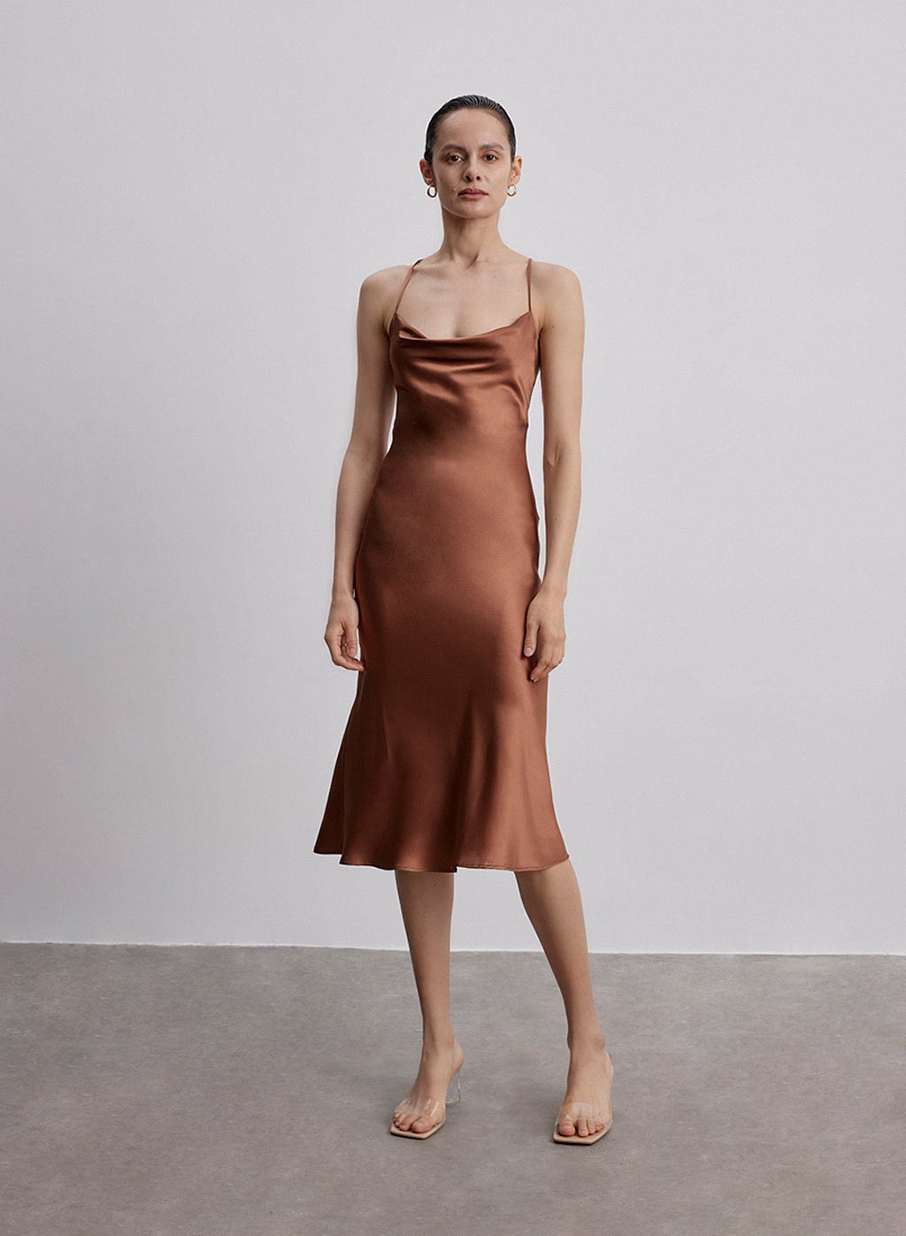Lounge Cowl Neck Midi Silk Slip Dress | Silk Maison