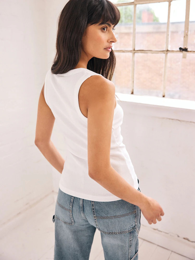 Buy White Premium Ribbed Scoop Tank Vest Sleeveless Top from Next Ireland | Next EU