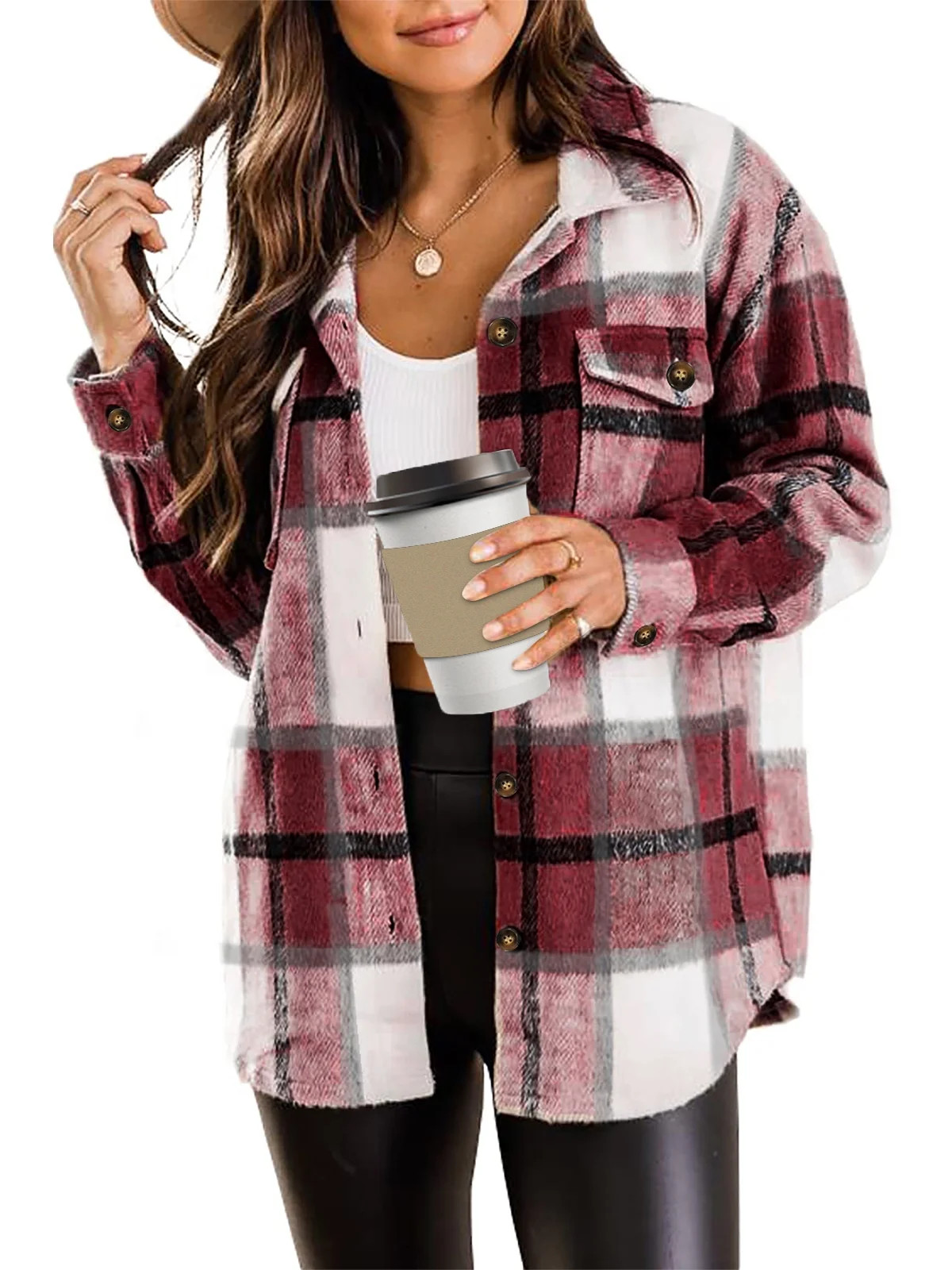 Rosvigor Flannel Shirts for Women Plaid Jackets Long Sleeve Shackets Womens Button Down Coats War... | Walmart (US)
