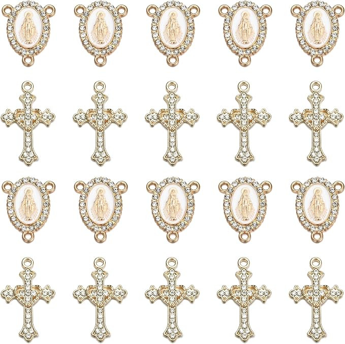 Jiali Q 20 Piece Set Rhinestone Cross Connectors and Pendants for Jewelry Making (Gold Our Lady o... | Amazon (US)