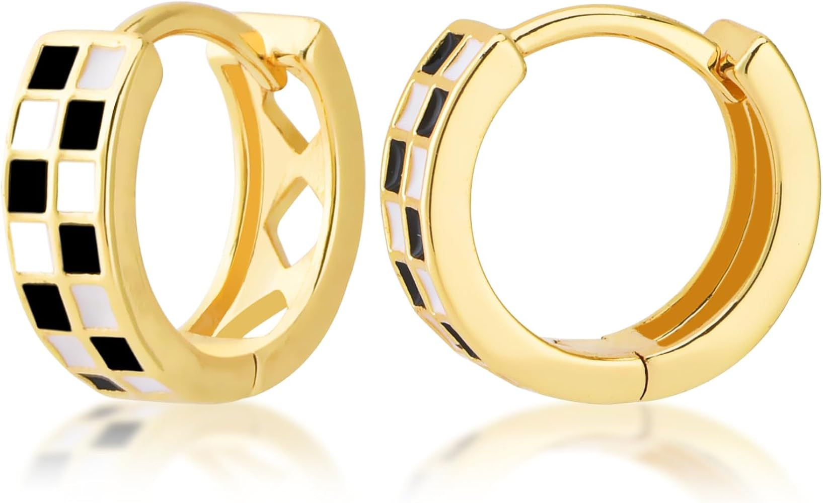 18k Gold Filled Small Checkered Hoop Earrings, Multicolor Enamel Hoops Earrings for Women, Tiny R... | Amazon (US)