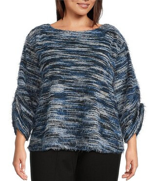 Slim Factor by Investments Plus Alexa Boat Neck 3/4 Sleeve Fuzzy Knit Top | Dillard's | Dillard's