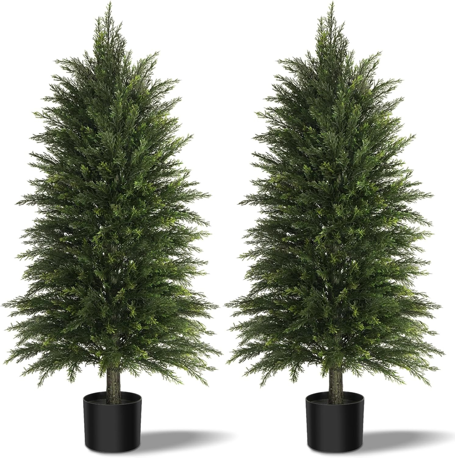4FT Artificial Cedar Trees Set of 2, Realistic Faux Evergreen Topiary Bushes Plants, Outdoor Pott... | Amazon (US)