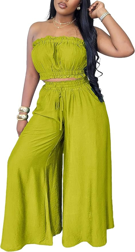 Two Piece Sets for Women Summer Outfits Crop Tops and Wide Leg Pants Sets Sexy Jumpsuits Vacation... | Amazon (US)