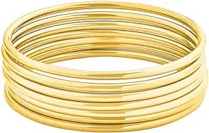 Edforce Stainless Steel Glossy Thin Round Bangle Bracelet Set for Women, Set of 7 | Amazon (US)