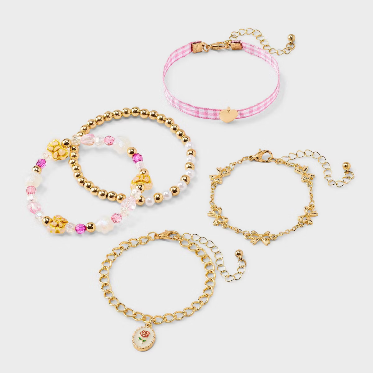 Girls' 5pk Gingham Bows Bracelet Set - art class™ Gold/Pink | Target