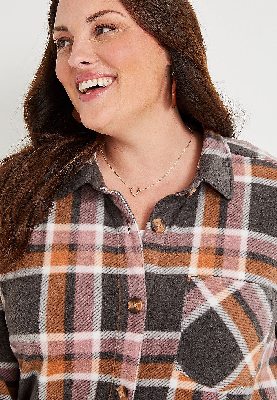 Plus Size Gray Plaid Fleece Shacket | Maurices