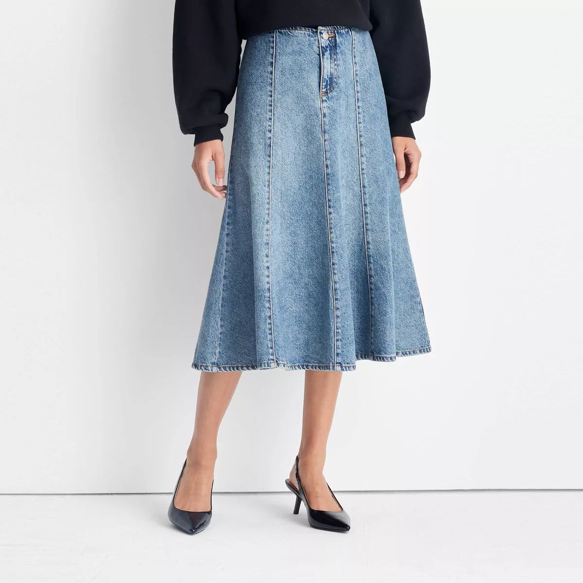 Women's Flared Denim Midi Skirt - Future Collective Medium Wash | Target