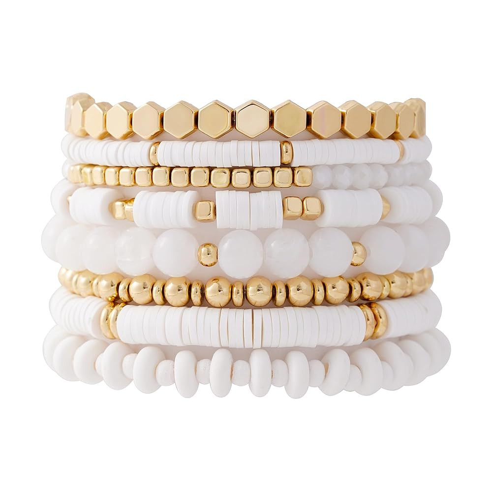 GOOJIDS Surfer Heishi Clay Bead Bracelets for Women Bohemian Stackable Gold Beaded Stretch Bracel... | Amazon (US)