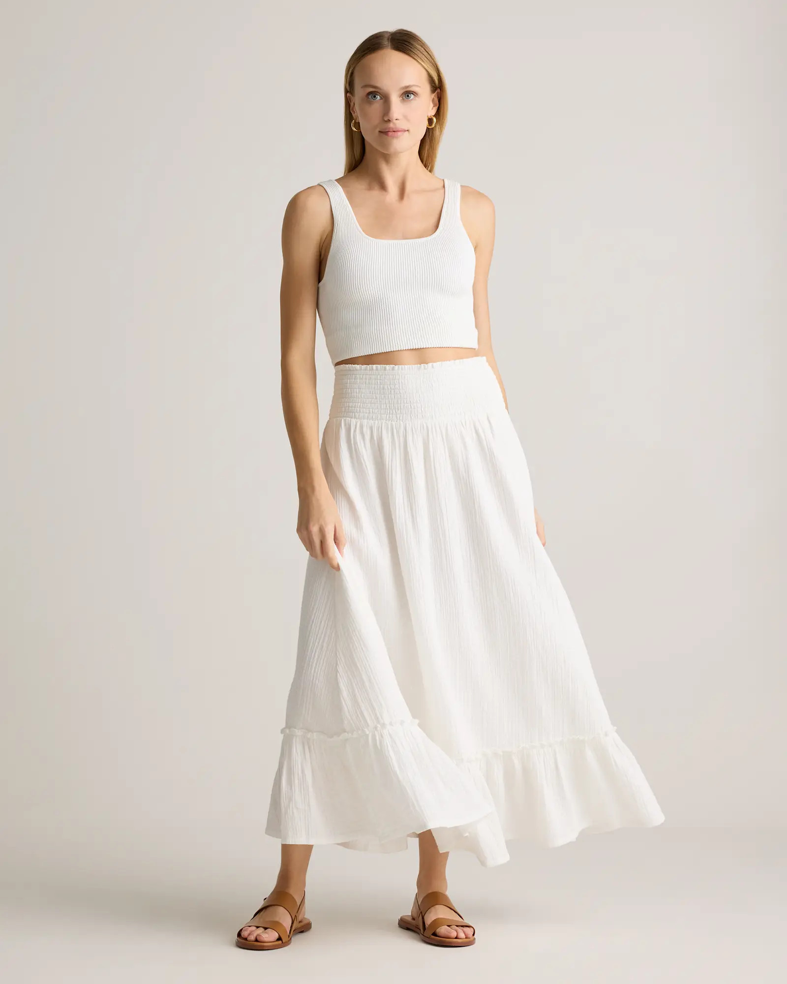 100% Organic Cotton Gauze Smocked Maxi Skirt | Quince