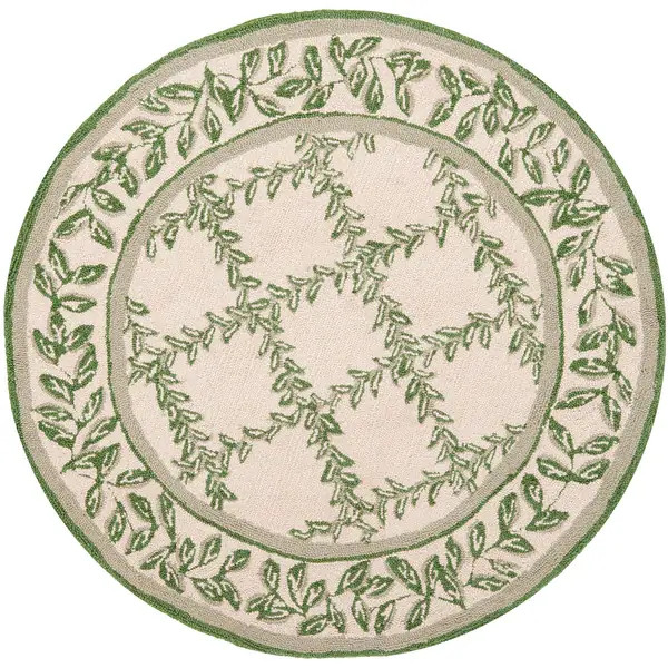 SAFAVIEH Handmade Chelsea Kimber Trellis French Country Wool Rug - 4' Round - Ivory/Light Green | Bed Bath & Beyond