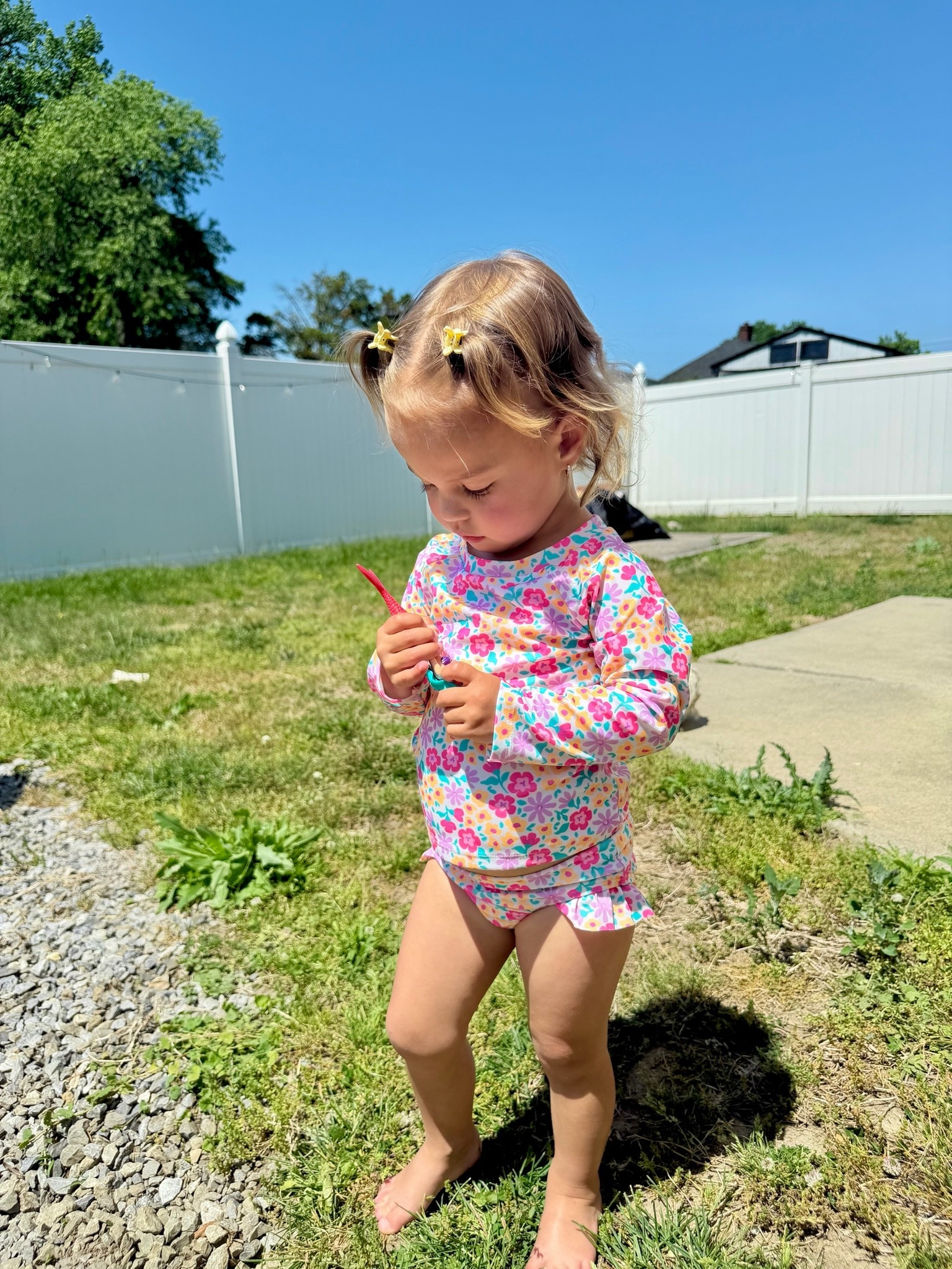Two piece long sleeve bathing suit with ruffle bottom - Wearing 2t