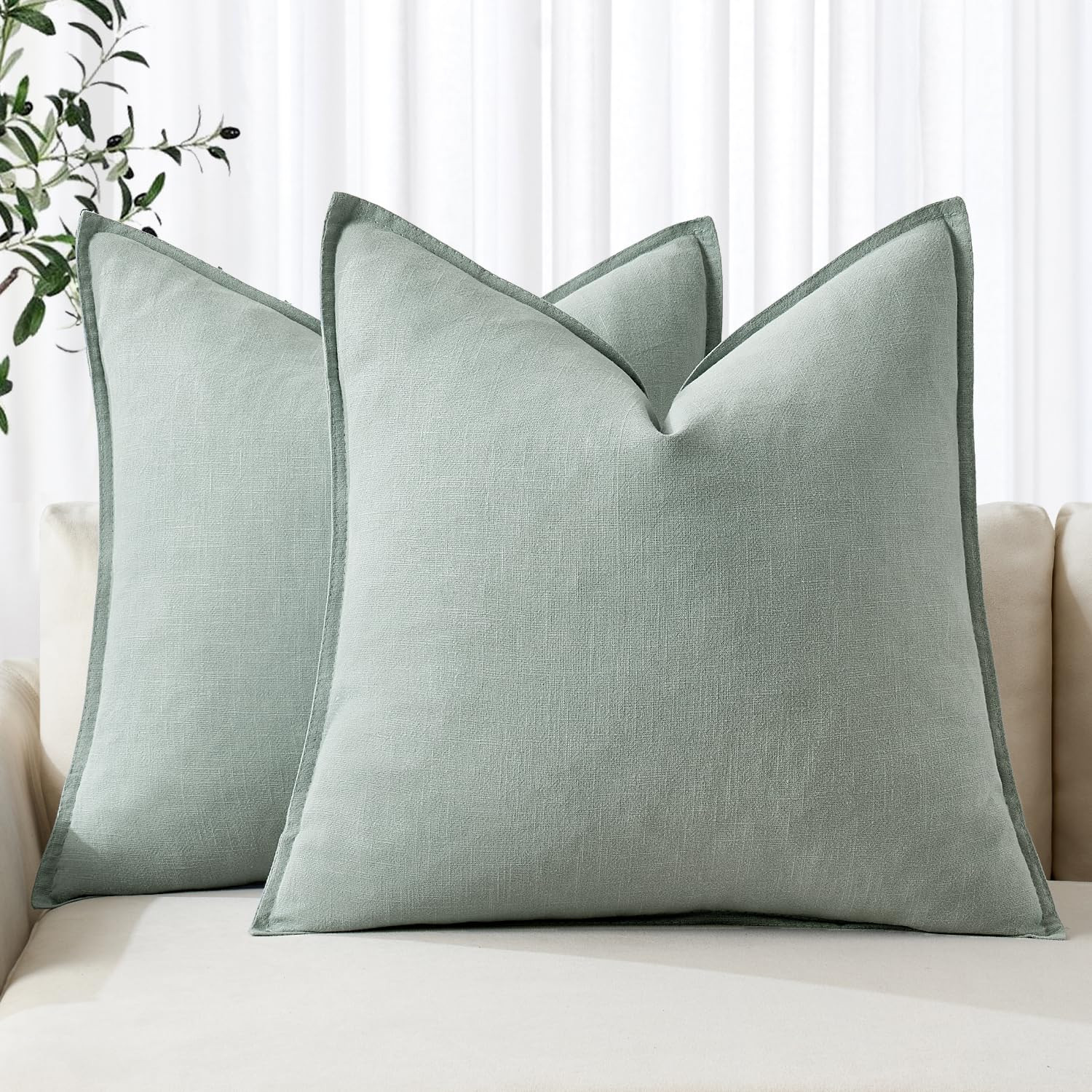 MIULEE Decorative Linen Pillow Covers 20x20 Inch Aqua Green ​Boho Farmhouse​ ​Neutral Sprin... | Amazon (US)